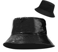 XYIYI Cappello da pescatore da spiaggia, cappello da pescatore da donna, reversibile a doppio lato, Pelle sintetica nera., Taglia unica