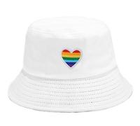 XYIYI Cappello da pescatore da spiaggia in cotone con ricamo alla moda per donne e ragazze, Rainbow Pride Bianco, Taglia unica