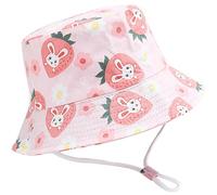 XYIYI Cappello da sole unisex per bambini da 1 a 8 anni, per ragazzi e ragazze con tesa larga, Coniglio alla fragola, 2-4 Anni