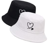 XYIYI Confezione da 2 cappelli da pescatore unisex per donne e uomini, cappello estivo da spiaggia o pesca, Doppio Cuore Nero Bianco, taglia unica