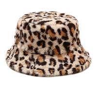 XYIYI Leopardo Beige Cappello da Pescatore in Pelliccia Soffice Cappello Invernale Berretto da Pescatore per Donne Ragazze