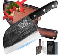 XYJ Autentico dal 1986, eccezionale coltello da macellaio da 16,7 cm, coltello da macellaio serbo a codolo completo, coltello da carne ultra affilato, coltello da cucina con guaina in pelle per un