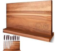 XYJ Ceppo Magnetico Extra Large per Coltelli in Legno di Acacia - Supporto Con Striscia Magnetica Stronge per Cucina - Organizer Senza Foratura