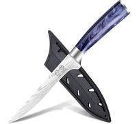 XYJ Coltello da Cucina 6 Pollici, Coltello per Scostare le Ossa in Acciaio Inossidabile con Coperchio, Coltelleria da Cucina, Motivo Laser Damascus, Impugnatura in Resina, Coltello per Filettare Pesce