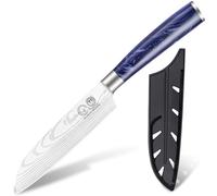 XYJ Coltello da Cucina Professionale, Coltello Santoku Giapponese da 5 Pollici in Acciaio Inossidabile, Motivo Laser Damacus, Coltello da Carne per Cucina, Campeggio e BBQ, Coltello con Coperchio