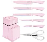 XYJ Knife Block Set, Pink Color, Stainless Steel Kitchen Knives with Knife Block Holder, Meat Cleaver, Professional Cooking Slicing Knife Kit for Master Chef, Kitchen Cutlery