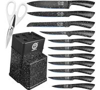 XYJ - Set di coltelli da cucina in acciaio inox con portacoltelli, coltelli da cucina giapponesi professionali, coltello trinciante, forbici, coltello da bistecca, coltello da pane