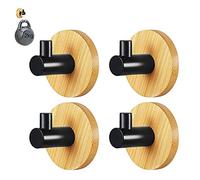XYJJ 4 Pezzi Bambù Gancio Asciugamani, Gancio Accappatoio, Ganci per Accappatoio e Asciugamano da Bagno, Ganci di Bambù Autoadesivi, per Appendere Cappotto, Cintura, Cuffia, Nero, Legno Color