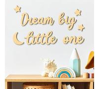 Xylolfsty Dream Big Little One - Decorazione da parete in legno con luna e stelle, stile bohémien, 8 pezzi, per camera da letto di ragazzi e ragazze, decorazione da parete per stanze da letto, casa,