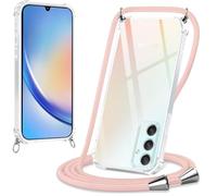 Xylota Cover con Cordino per Samsung Galaxy A34,Trasparente Custodia con Laccio Tracolla Regolabile Corda Collana Catena,Ultra Sottile Silicone TPU + PC Antiurto AntiGraffio Protettiva Case, Oro Rosa