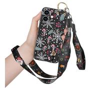 Xylota Natale Cover con Cinturino da Collo per iPhone 16 6,1", Custodia Natale Aesthetic Cervo Motive Alce Disegni, Sottile Silicone Antiurto Protettiva Case con Collana per iPhone 16, Christmas