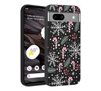 Xylota Natale Cover per Google Pixel 7a 5G 6,1'', Aesthetic Natalizia Fiocchi di neve Motivo Disegni Natalizie Custodia Christmas Protettiva Case, Nero Silicone Bumper Natalizi Custodie, Regali