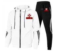 XYMCX Tute da uomo per Resident, felpa con cappuccio a maniche lunghe e pantaloni da jogging per Evil, felpa con zip intera e pantaloni per la corsa in palestra per Umbrella, abbigliamento,White-m