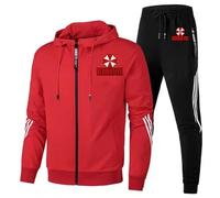 XYMCX Tute da uomo per Resident, felpa con cappuccio a maniche lunghe e pantaloni da jogging per Evil, felpa con zip intera e pantaloni per la corsa in palestra per Umbrella, abbigliamento,Red-x_l