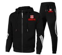 XYMCX Tute da uomo per Resident, felpa con cappuccio a maniche lunghe e pantaloni da jogging per Evil, felpa con zip intera e pantaloni per la corsa in palestra per Umbrella, abbigliamento,Black-x_l
