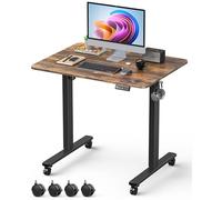 Xyndyx Piccola scrivania elettrica con ruote, 80 x 59,9 cm, regolabile in altezza, con pannello di giunzione, scrivania per computer con memoria per casa e ufficio, telaio nero/piano marrone rustico