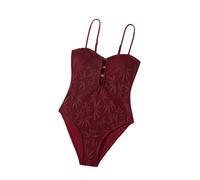 XYNM Bikini Donna Vintage Foglie di caffè Stampa Un Pezzo Costume da Bagno Donne A Perline Stringa Cavo Fuori Senza Schienale Maglia Slim Fit Controllo della Pancia-Burgundy-m