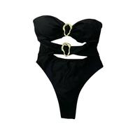 XYNM Costume Intero Donna 6 Colori Sexy Metallo Anello di Cavo da Bagno Femminile Modella Nuoto Monopezzo Tubo Estivo Estate Top Alto Alto-Black-s