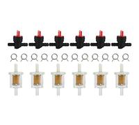 Xyntor Carburetor Strainer Kit | 6 Fuel Strainers + 6 Shut off Valves + 12 Clamps | Replacement for Lawn Mower/Brush Cutter/Garden Tool | Robust Plastic & Iron