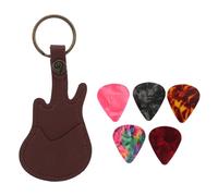 Xyntor Guitar Pick Holder Keychain | Leather Guitar Shaped Case with 5 Picks | Portable Pick Storage for Guitar/Bass/Ukulele Players