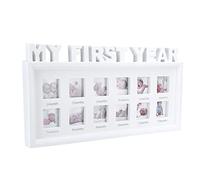 Xyntor Infant Photo Frame 12 Month Keepsake | European - Style Wall Display for Newborn Memories | Infant Picture Frame for Nursery Decor/Newborn Shower Present | White Plastic, 16x8