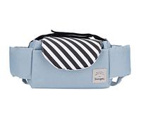 Xyntor Infant Stroller Organizer Hanging Bag with 2 Cup Holders | Universal Storage for Diapers / Bottles / Phone | Lightweight Oxford Cloth, Movable Partition (Black Stripe)