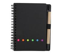 Xyntor Leather Notebook with Pen Holder | Double Coil Binding for Flat Writing / 360° Rotation | 70 Sheets Quality Paper Notepad for Office/School/Business | Portable Student Journal (Black)