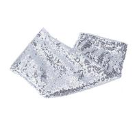 Xyntor Sequin Tablecloth Elastic Gold & Silver | Non - Shedding Sequin Fabric for Wedding/Party/Event Decor | Stretch Table Cover 63x12 Inches | Reusable Washable Polyester Mesh (Silver and bright)