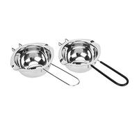 Xyntor Stainless Steel Melting Pot 2 Pack | 400ml Butter Chocolate Cheese Warmer with Pour Spouts & Grip - Enhanced Hook | Double Boiler for Kitchen/Restaurant/Bakery (Silver + black)