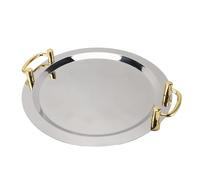 Xyntor Stainless Steel Serving Tray | Mirror Finish with Gold Handle for Hotel Buffet/Restaurant/Party | 304 Stainless Steel Round Tray for Food & Desserts (Round (Diameter 16.9in))