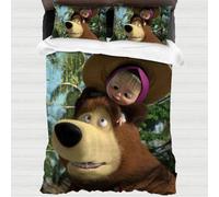 XYOK Masha e l'orso, biancheria da letto 135 x 200 cm, 3 pezzi, con caricatura per bambini, in microfibra, per camera da letto, senza pieghe (Masha1, singolo 135 x 200)
