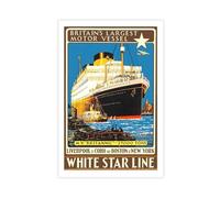 XYSWDD Poster su tela con la nave a motore della Gran Bretagna con stella bianca, vintage, decorazione artistica da parete, per casa, bar, ristorante, garage, caffetteria, idea regalo, 20 x 30 cm