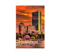 XYSWDD Stampa artistica da parete moderna su tela, motivo: skyline di Boston sul fiume Carlo al tramonto, decorazione per soggiorno e camera da letto, 60 x 90 cm