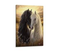 XYSXYCP Album fotografico da parete con animali poster romantici cavalli bianchi e neri nel prato moderno famiglia decorazione soggiorno 20 x 30 cm
