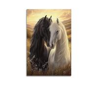 XYSXYCP Album fotografico da parete con animali poster romantici cavalli bianchi e neri nel prato moderno famiglia decorazione soggiorno 30 x 45 cm