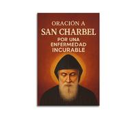 XYSXYCP Stampa artistica da parete su tela, poster cristiano con figura religiosa degna di San Charbel, preghiera moderna per soggiorno e camera da letto, 60 x 90 cm