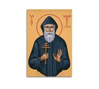 XYSXYCP Stampa artistica da parete su tela, poster cristiano con figura religiosa di San Charbel, croce moderna per soggiorno e camera da letto, 20 x 30 cm
