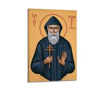 XYSXYCP Stampa artistica da parete su tela, poster cristiano con figura religiosa di San Charbel, croce moderna per soggiorno e camera da letto, 60 x 90 cm