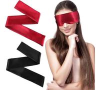 XYTAHDM 2 pezzi maschera per occhi in raso,maschera per dormire morbida confortevole,benda per dormire,protezione oscurante regolabile protezione per gli,per donne Uomini (nero + rosso)