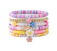 XYTDM Set di braccialetti in argilla polimerica con fiore e conchiglie per donne Heishi Ocean Element Bracciale elasticizzato colorato surfista perline braccialetti elastici perle simulate tartaruga