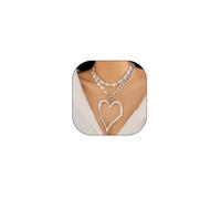 XYTDM Y2K - Collana girocollo a forma di cuore grande per donne ragazze adolescenti girocollo di perle di amore spesso collana con ciondolo a cuore cavo grande esagerato gioielli regalo delicato, 0,