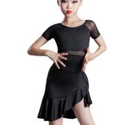 Xytraiihw Abito da Ballo Latino A Maniche Corte, Vestito Allenamento Estivo Diviso 2024 Abbigliamento da Ballo per Bambini per Ragazze Abiti da Ballo Moderni per Bambini Salsa Tango Gonna,Nero,160