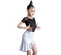 Xytraiihw Abito da Ballo Latino A Maniche Corte, Vestito Allenamento Estivo Diviso 2024 Abbigliamento da Ballo per Bambini per Ragazze Abiti da Ballo Moderni per Bambini Salsa Tango Gonna,Bianca,150