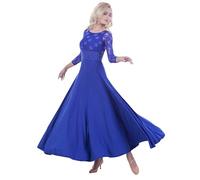 Xytraiihw Blu,3XL, Abiti da Ballo Standard per Sala da Ballo, Pizzo da Donna Maniche Lunghe Abbigliamento da Ballo Abiti Moderni Abiti da Ballo Valzer Abito da Tango