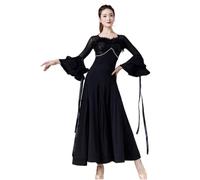 Xytraiihw Nero,XL,Abito da Ballo Standard Nazionale da Donna, Abito da Ballo Moderno Ed Elegante Girocollo Gonna Lunga Costumi da Ballo per Feste per Valzer Tango Costume Latino