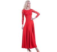 Xytraiihw Rosso,XL, Abiti da Ballo Standard per Sala da Ballo, Pizzo da Donna Maniche Lunghe Abbigliamento da Ballo Abiti Moderni Abiti da Ballo Valzer Abito da Tango
