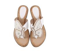 Xytraiihw Sandali da Donna, Infradito Casual alla Moda, Sandali Esterno Strass di Perle Grandi Pantofole con Punta A Clip Scarpe Spiaggia con Testa Rotonda Scarpe Estive per La Spiaggia,Bianca,41 EU