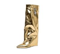 Xytraiihw Stivali sopra Il Ginocchio A Punta da Donna, con Tacco A Blocco Stivali Autunnali Invernali Stivali Alti al Ginocchio Dorati di Grandi Dimensioni Tacchi Alti Morbidi,d'oro,39