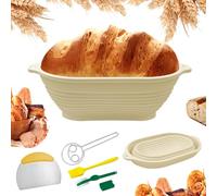 xyuayamz Cestino da Lievitazione Silicone, 29cm Ovali Cestino da Lievitazione pane con Tagliapasta, Pennello in Silicone, Frusta, Lame, Accessori per La Cottura Del Pane(5 Pezzi, Beige)