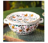 XYUERU Grande Ciotola da Portata in Porcellana, con Coperchio e Manico, Ciotole for Insalata in Porcellana, Ciotola for Ramen for ristoranti/Gourmet, Adatta al microonde e alla lavastoviglie.